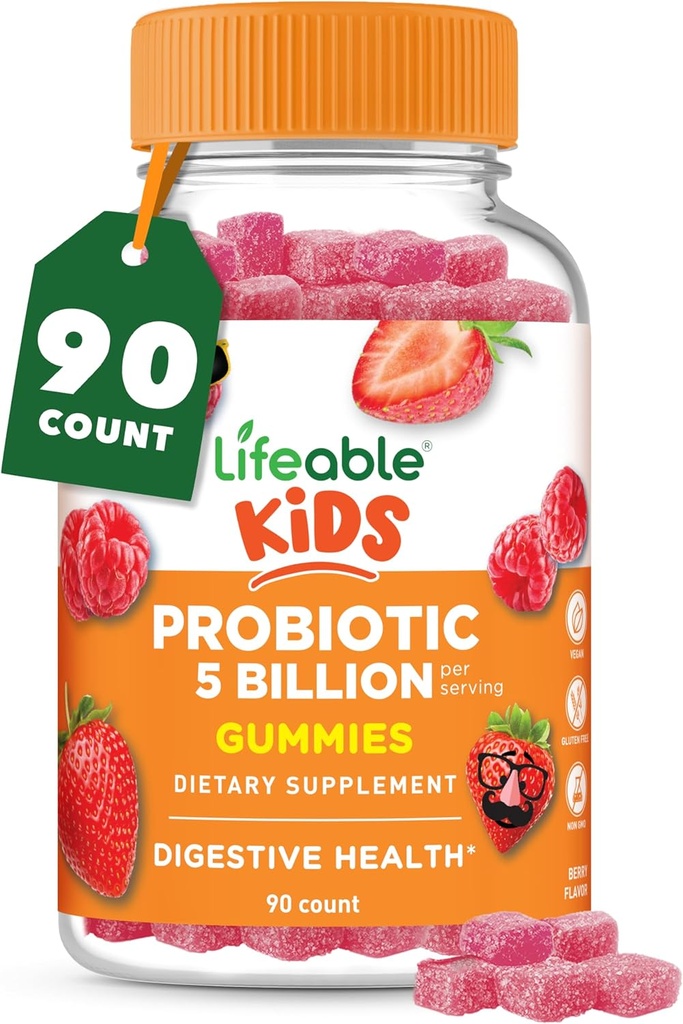 Elujõulised probiootikumid lastele kummidele | 50mg (5 miljardit) | Suurepärased maitsvad lapsed Probiootikumid Gummies | soolestiku tervise ja immuunsuse toetamiseks | Lapsed Probiootilised kummikud poistele ja tüdrukutele | 90 Gummies