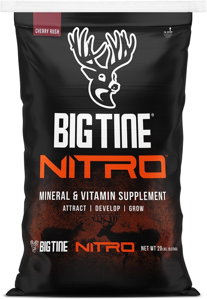 Suur tiine nitro, hirvede täiendus, 20 naela kott, kirsi rush lõhn, võimas ja pikaajaline lõhn, kõrge biosaadavus, vitamiinide ja mineraalidega pakitud