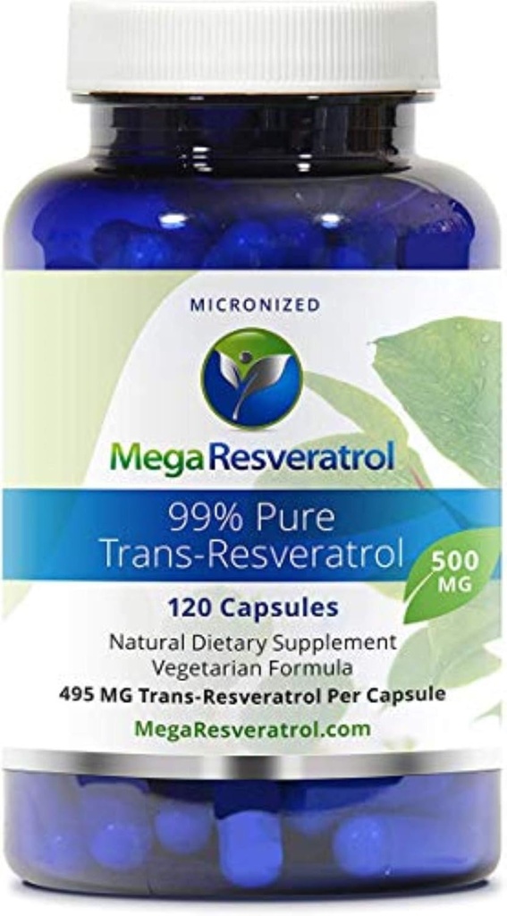 Mega Resveratrool , farmatseutiline klass , 99% puhas , isolaat , mikroniseeritud trans- resveratrool , 120 Veggie kapslit , 500 mg kapsli kohta . Puhtuse sertifitseeritud. Absoluutselt ei ole lisatud mürgiseid "inaktiivseid" koostisosi.