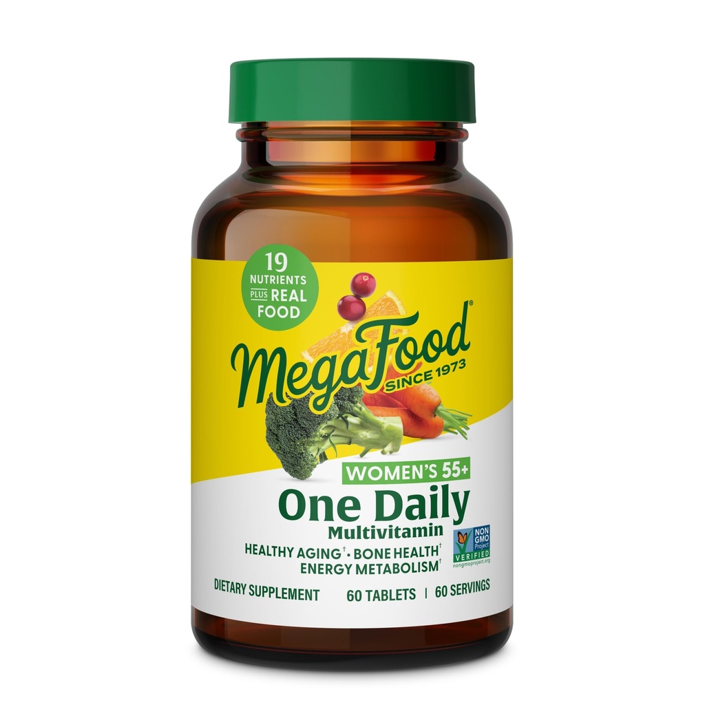 MegaFood Naiste 55+ üks igapäevane multivitamiin naistele - A-vitamiini, C-, D3- ja E-vitamiiniga optimaalse vananemise toetamiseks - Plus tõeline toit - luude ja immuunsuse tugilisa - taimetoit - 60 tabs