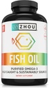 Zhou Fish Oil - kalaõli täiendus naistele ja meestele, Omega 3 rasvhape, DHA looduslik allikas ja EPA täiskasvanutele, haputu, puhas, süda ja liigeste tervis - 120 softgels