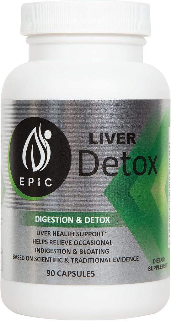 Maksimaalne toetus Epic Black Label Maksa Detox Dietary Supplement - 90 kapslit, mis on pakendatud looduslike koostisosadega nagu artišoki ekstrakt, piimaohakas, kurkum, raud ja kaltsium