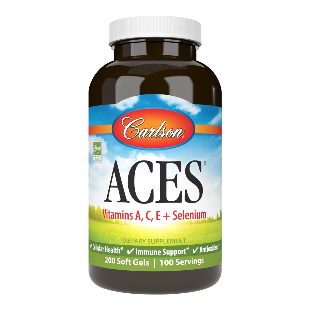 Carlson - ACES, vitamiinid A, C, E + Selenium, Cellular Health & Immune Support, Antioksüdant, 200 Softgels