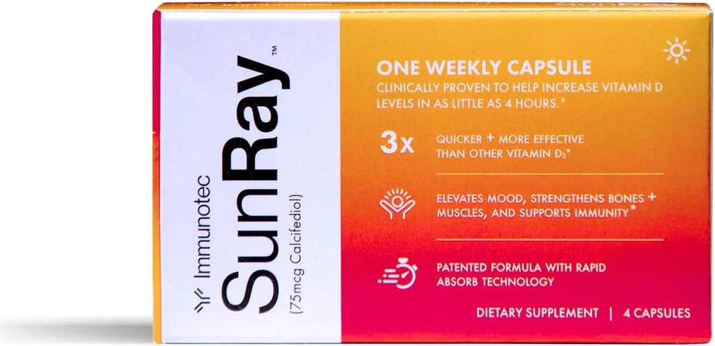 Immunotec Sunray – Calcifediol 75 mcg – Advanced Form of Vitamin D – Once a Week Dose – Superior Absorption - Fast Acting