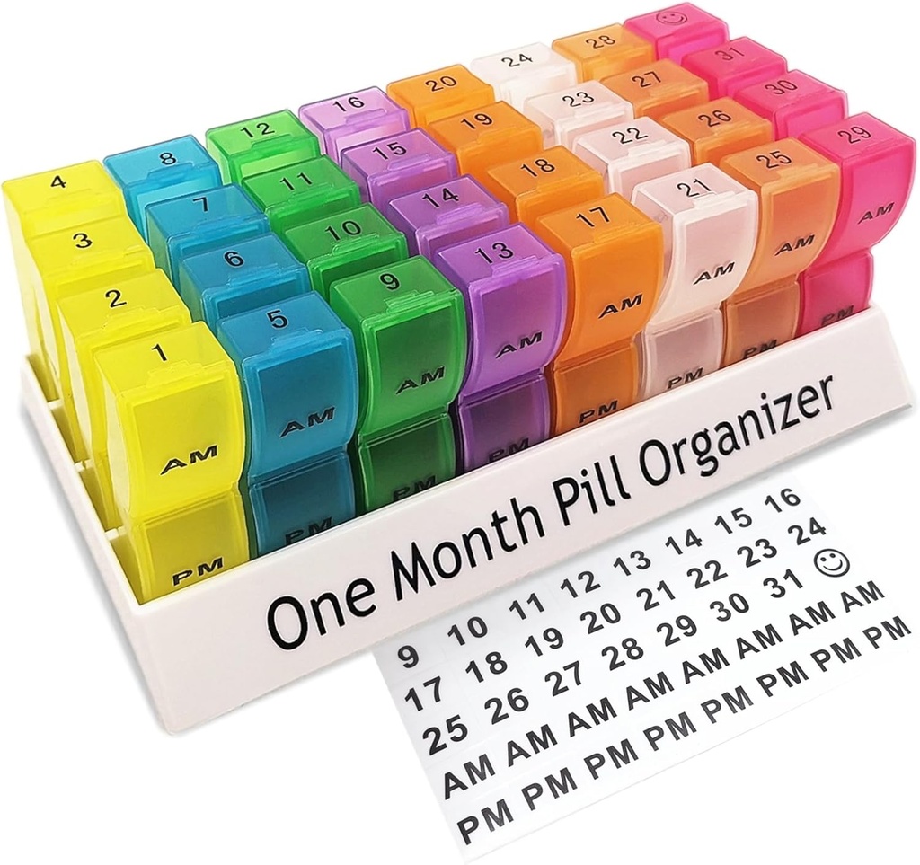 Monthly Pill Organizer 2 Times a Day, 30 Day One Month Pill Box AM/PM, Weekly Pill Holder Pill Case for Vitamins, Fish Oil, Supplements & Medication