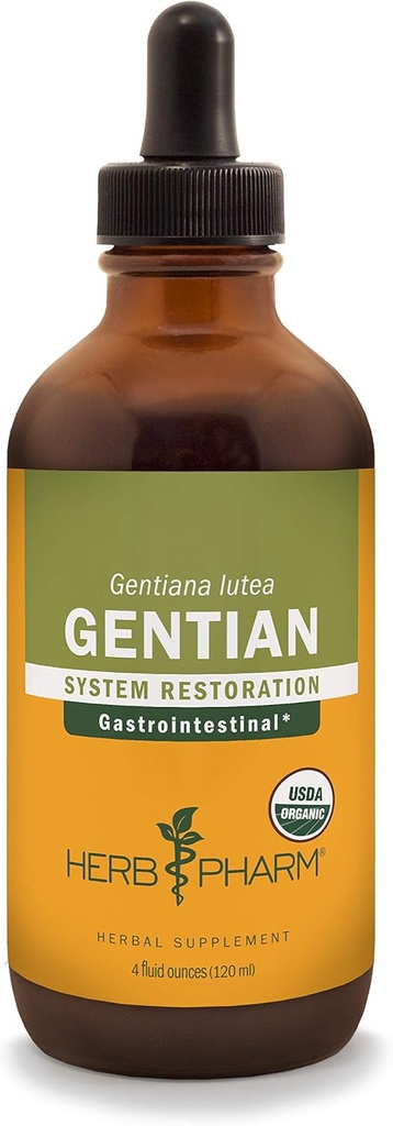 Herb Pharm Sertifitseeritud Orgaaniline Gentian Vedelik Ekstrakt Seedetrakti Toetamiseks - 4 Ounce