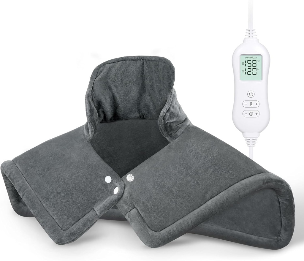 NOWWISH küttepadi kaelale ja õlgadele Valu leevendamine, 2 lb Kaalutud elektrikaela küttepadi 10 soojustasemega ja automaatne väljalülitamine, suur kuumutatud mähis, sünnipäevakingid naistele, 17 "x23", hall