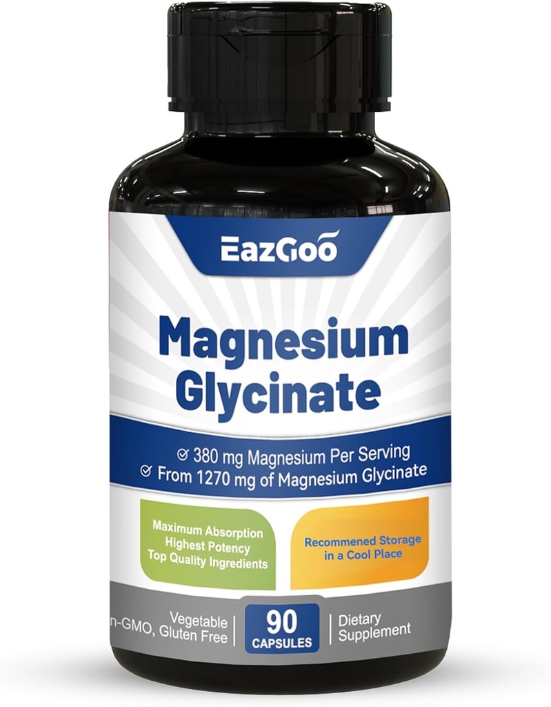 Magneesiumglütsinaatkapslid 1270mg, 380mg magneesiumilisand, kõrge imendumisega magneesiumglütsinaatlisand, mitte-GMO gluteen, 90 kapslit