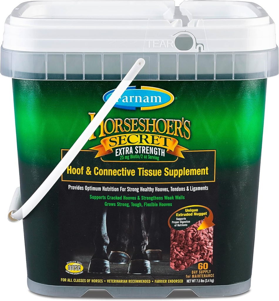 Farnam Horseshoer's Secret Extra Tugevus Hoof Supplements & Connective Tissue Supplement, Promotes Strong, Tervislik Hooves, Tendon & sidemed, 7,5 naela, 60 päeva pakkumine