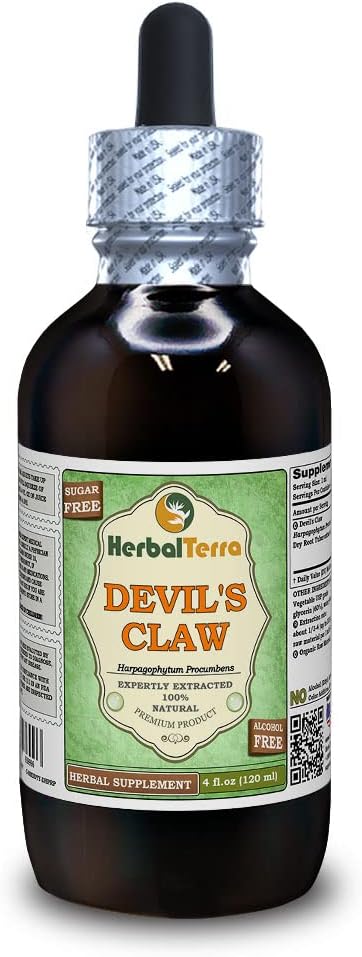 Devil's Claw (Harpagophytum Procumbens) Glycerite, Organic Dried Root Alcohol-Free Vedel Extract (Brand Name: HerbalTerra, Proudly Made in USA) 4 fl.oz (120 ml)