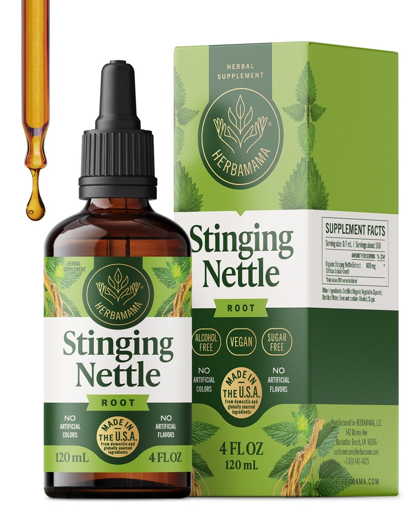 HERBAMAMA Stinginging Nettle Tinktuur - Vegan Kuseteede Tugi koos Stinginging Nettle Root Extract - Mitte-GMO, Alkohol & Suhkruvaba Urtica Dioica Supplement - 84-päevane pakkumine
