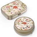 Pill Organizer Pill Box Peegel Retro Väike pillid kasti rahakoti või tasku pronksi pillid kasti või vitamiine, kalaõli, toidulisandeid, pillid sisaldavad reisikingitusi (2PCS-Retro punased lilled)