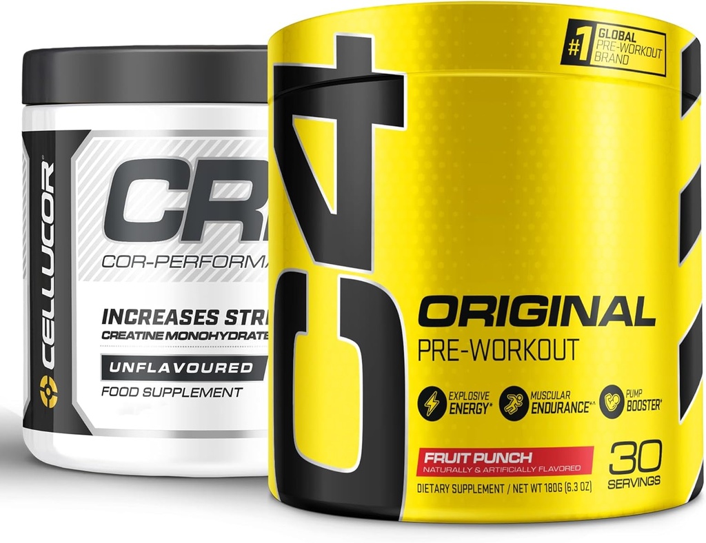 Cellucor Pre Workout & Kreatiin Bundle, C4 Original Pre Workout Powder, Fruit Punch, 30 Servings + Cor Performance Kreatiin Powder, 72 Servings