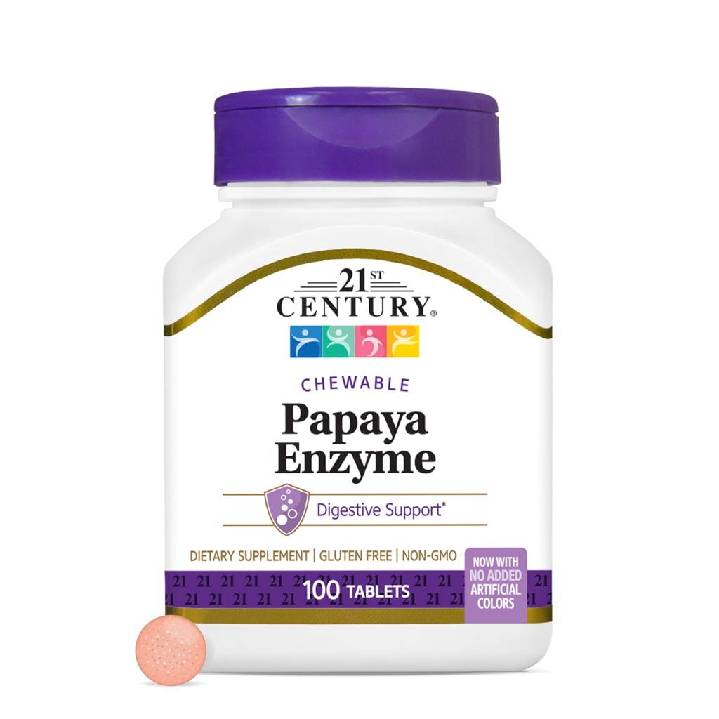 21. sajandi papaia ensüüm närimistable (100 krahv), Papaya & ananassi seedeensüümid soolestiku tervise, troopilise maitse, mitte-GMO, gluteenivaba, lisamata soola, kunstlikud maitsed