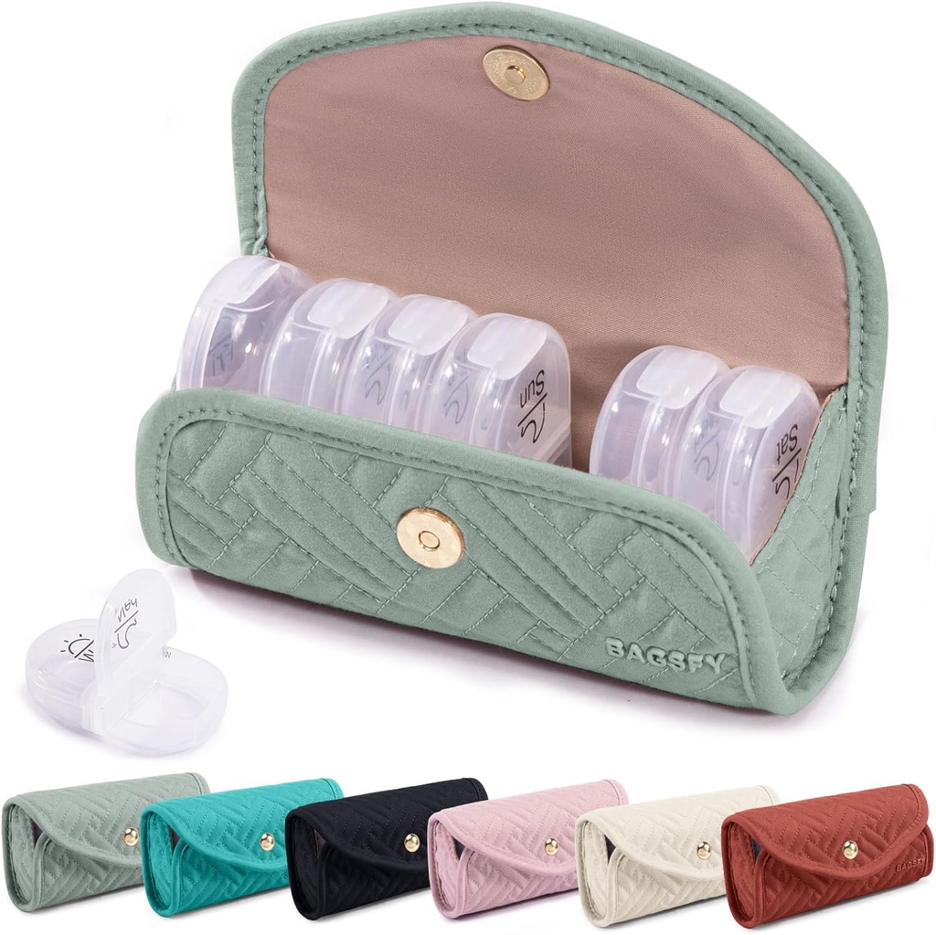 BAGSFY Weekly Pill Organizer 2 korda päevas armas kangast pillid juhul, meditsiini kott, AM PM Pill Box 7 päeva, kaasaskantavad ravimid reisijuhtum pillid, vitamiinid, kalaõli, toidulisandeid.