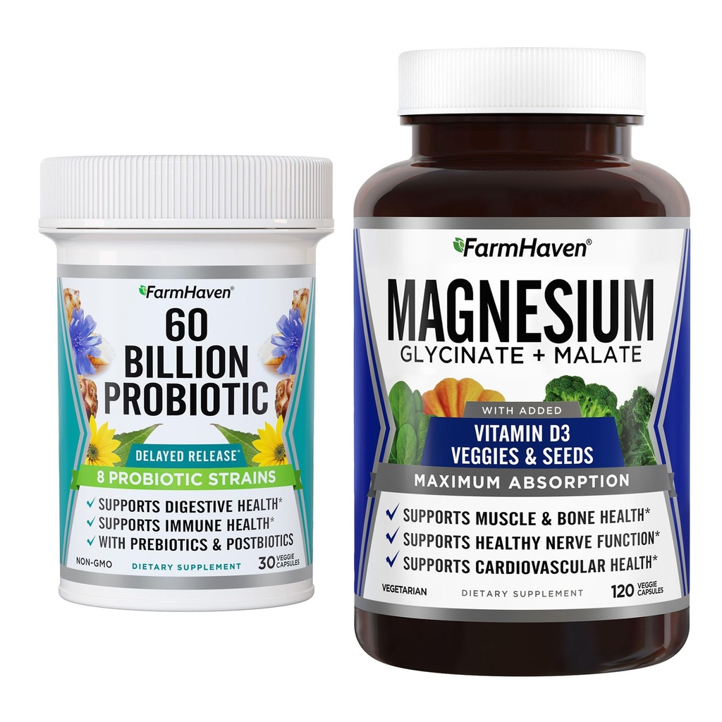 FarmHaven Magneesium Glütsinaat & Malate Complex ja 60 miljardit CFU probiootikum