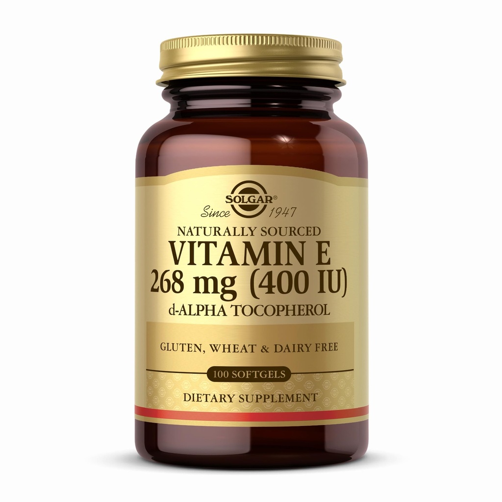 Solgar Vitamiin E 268 mg (400 IU) - 100 Softgels - looduslikult päritoluga E-vitamiin d-alfa tokoferoolina - Gluteenivaba, piimavaba - 100 serveerimist