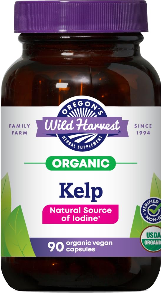 Oregoni Wild Harvest Kelp Orgaaniline täiendus | Joodi looduslik allikas | Vegankapslid, 90 krahv