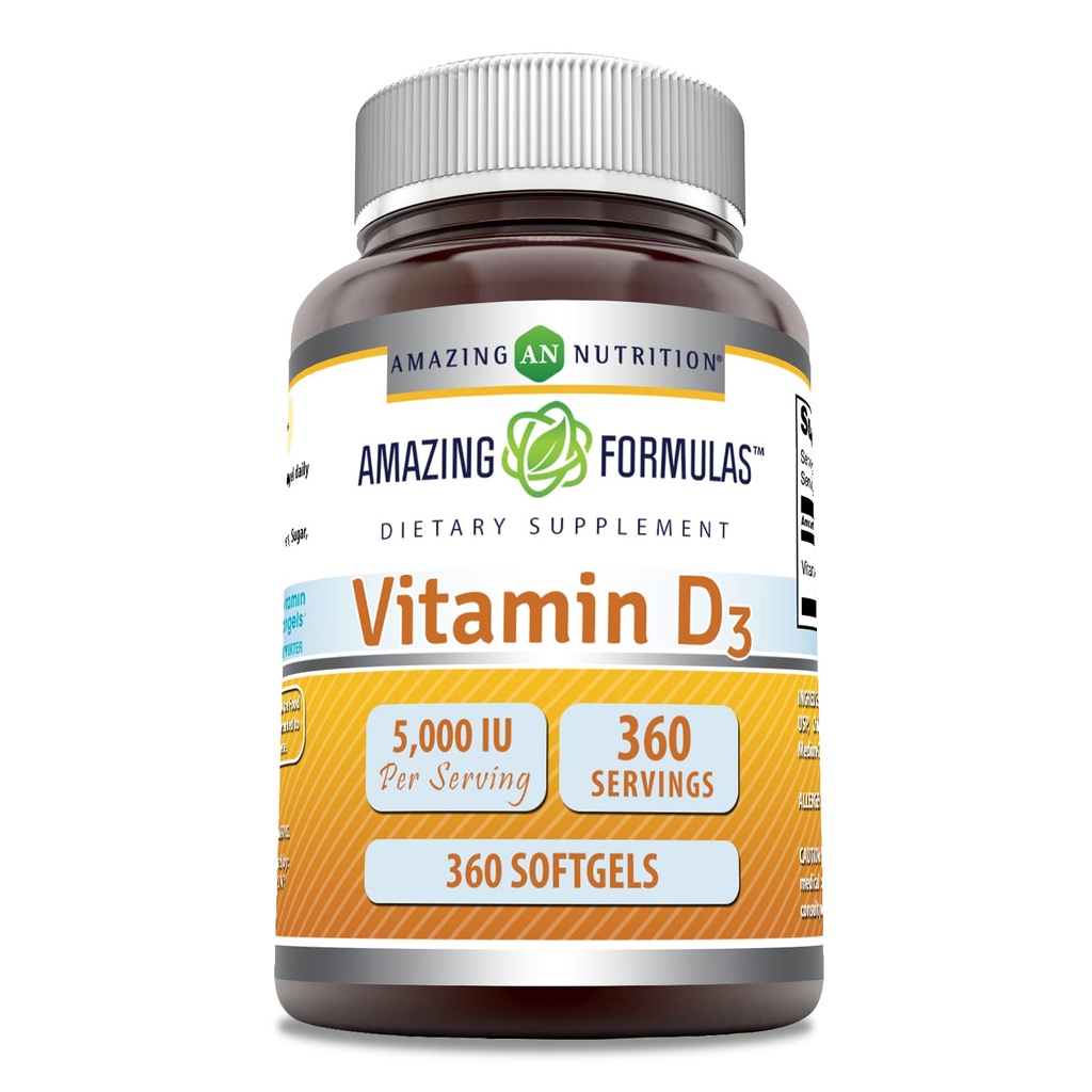 Amazing valemid Vitamiin D3 (kolekaltsiferool) täiendus | 5000 IU ühe serveerimise | 360 Softgels | Mitte-GMO | Gluteenivaba | Valmistatud USAs