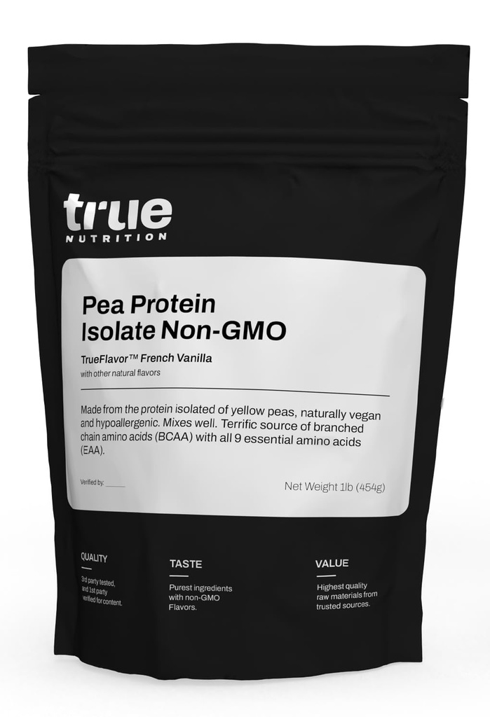 Tõelise toitumise hernevalgu pulber Isolaat - 25 g GMO-vaba veganvalgu pulber serveerimise kohta - madala süsivesikusisaldusega, madala rasvasisaldusega, kõrge leutsiiniga - gluteenivaba, piimavaba, sojavaba - Prantsuse vanilje - 1LB