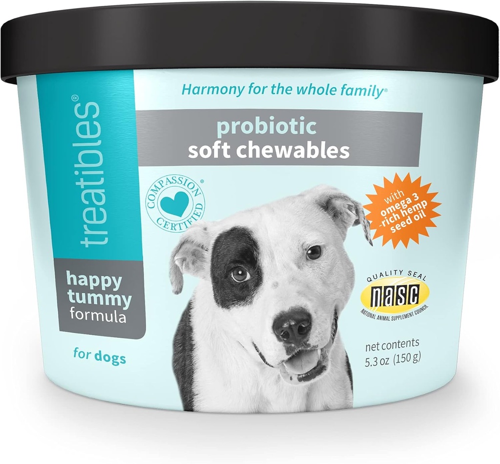 Ravitavad Happy Tummy Probiootikum koertele Pehme närimistables, 5.3 oz - Seedetrakti tugi, immuunsüsteem, soolestiku tervis