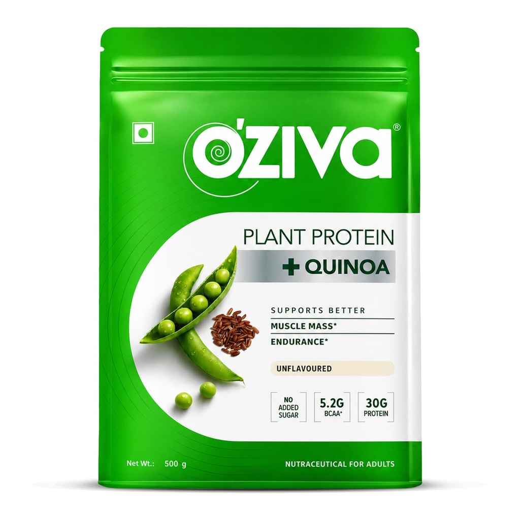 OZiva Orgaaniline Taimeproteiin Pulber | 500 Gm | (30 g Vegan Protein - herneproteiin a, pruun riis valk & Quinoa, Sojavaba) igapäevaseks sobivuseks, suurendab immuunsust, maitsestamata (1, 1 lb)
