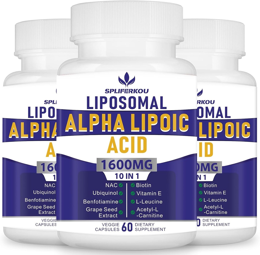 Liposomaalne alfa lipohape 1600mg ühe serveerimise kohta, ALA lisa antioksüdandi tervise, energia ja ainevahetuse jaoks - gluteenivaba ja mitte-GMO 180 kapslit