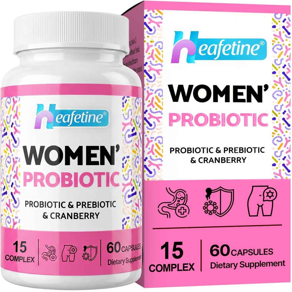 Vaginaalsed probiootikumid naistele, 300 miljardit CFU probiootikumid naistele, 15-in-1 naised probiootikumid ja prebiootikumid, vaginaalne, kuseteede, PH tasakaalu, immuunsus, seedetrakti ja soolestiku, Bloating Health, 60 kapslit