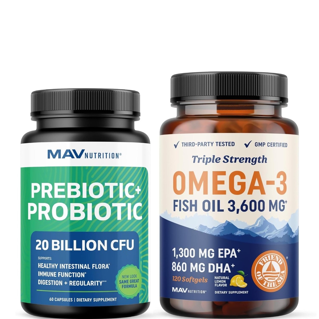Omega 3 kalaõli ja probiootilised kapslid | Kolmekordne tugevus EPA & DHA koos probiootilise soolestiku tervise ja immuunsuse tugilisandiga | Põhjalik heaolupakett