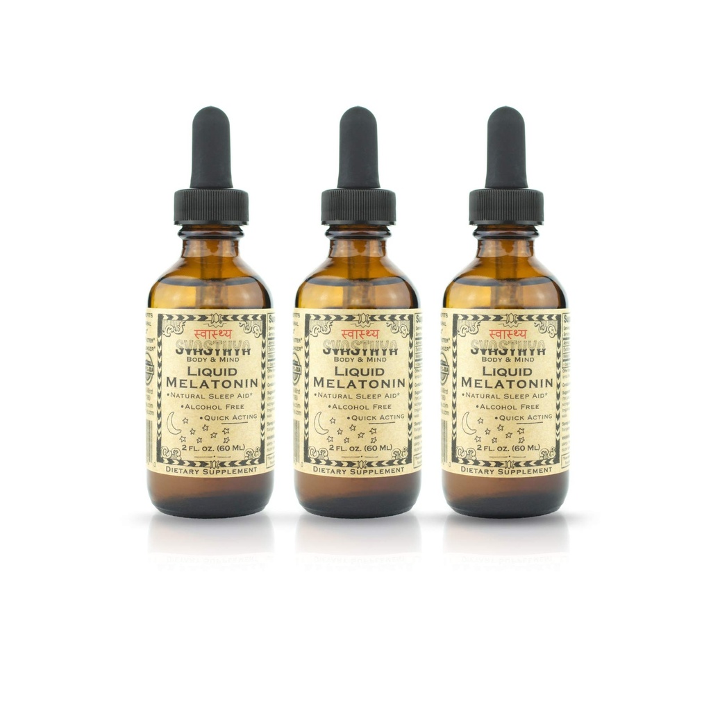 Svasthya Body & Mind Vedel melatoniin - soodustab loomulikku und - Alkoholivaba täiskasvanutele ja lastele, valmistatud USA-s, GMP, 2 oz - 3 Pack