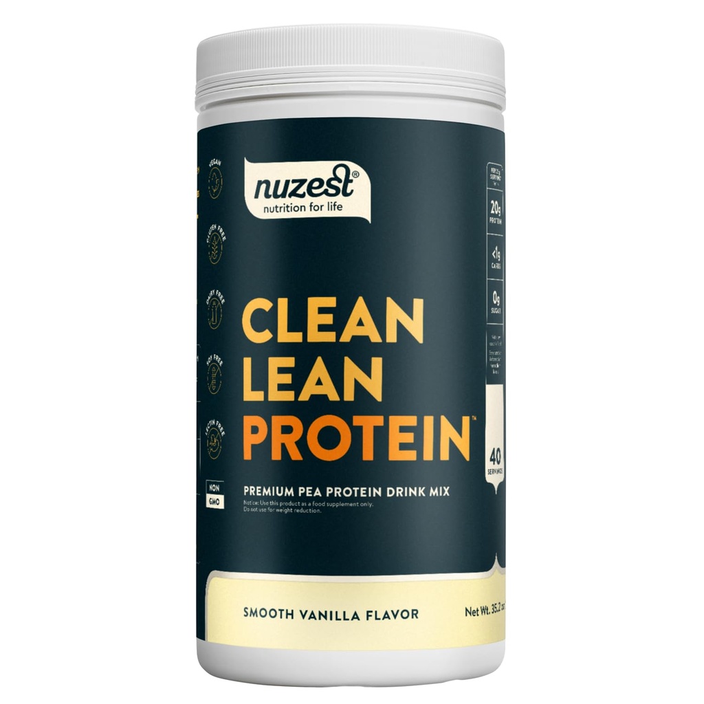 Nuzest - hernevalgu pulber - puhas Lean Protein, Premium Vegan Taimepõhine Valk Pulber, Piimavaba, Gluteenivaba, GMO-vaba, Valgukoks, sile Vanilla, 40 Servings, 2,2 naela
