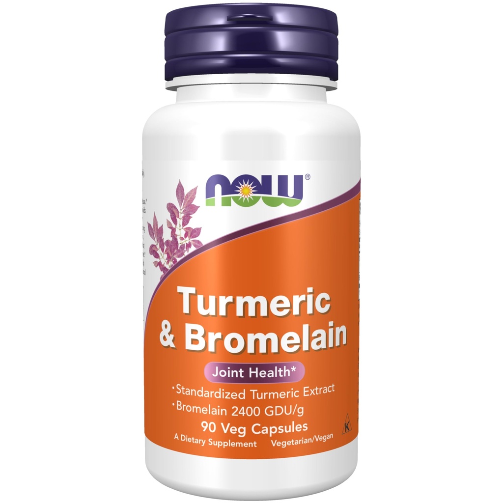 NOW Toidulisandid, kurkum ja bromelain (standardne kurkumekstrakt) bromelain 2400 GDU / g, 90 Veg kapslid