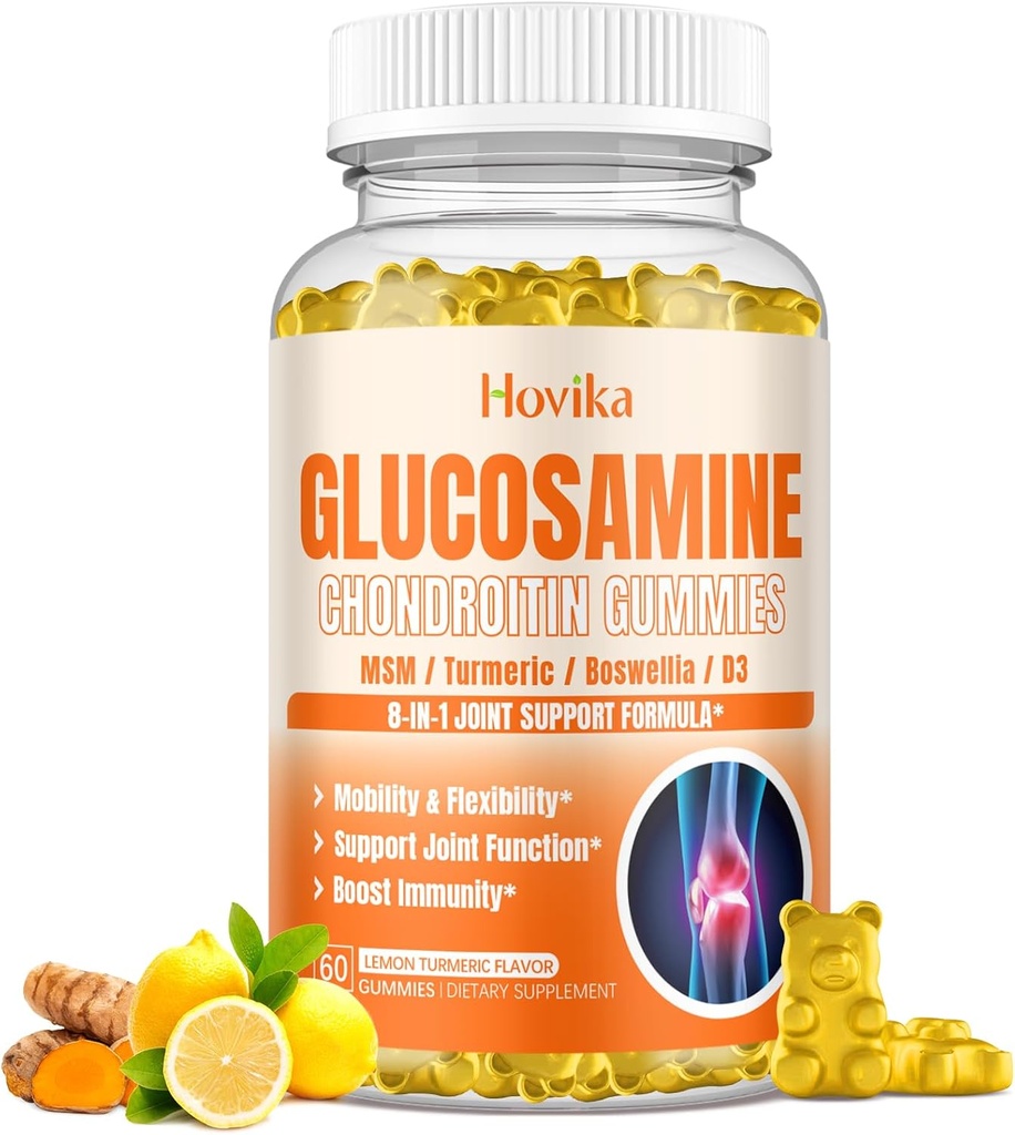 Glükoosamiin Chondroitin MSM Gummies 1500mg - ühine tugi täiendada kurkum, boswellia, vitamiin D3, hüaluroonhape, antioksüdant, immuuntoetus täiskasvanutele, meestele ja naistele Vegan, 60 Gummies