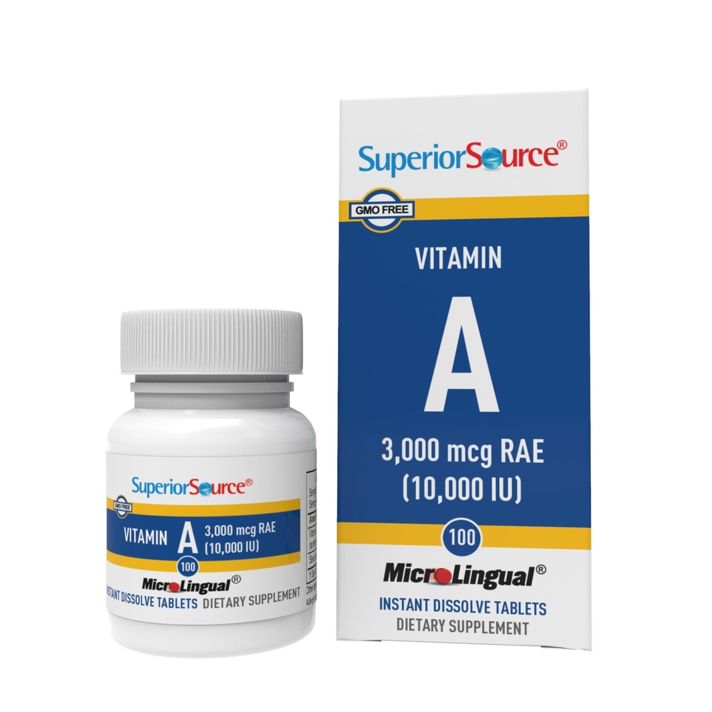 Superior Allikas Vitamiin 10 000 IU - Silmahoolduse täiendus - toetab ka immuunsüsteemi, naha ja luude tervist - mitte-GMO ja gluteenivaba - 100 mikrolingvistilist tabletti