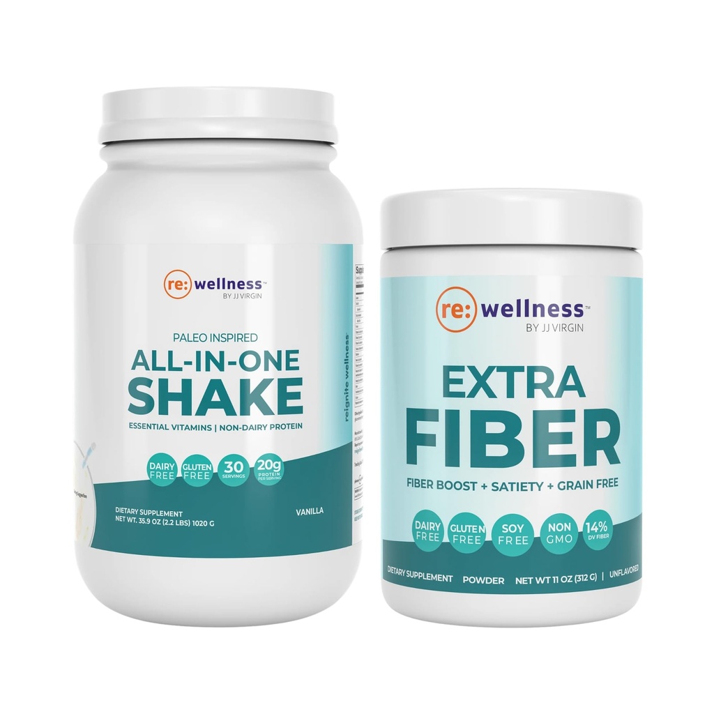 JJ Virgin Vanilla Paleo-Inspireeritud All-in-One Shake ja Extra Fiber Powder Supplement