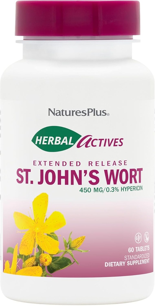 NaturesPlus taimsed aktiivsed naistepuna laiendatud vabanemine - 60 tabletti, pakend 2 - toetab tervislikku meeleolu ja positiivset väljavaadet - taimetoitlane, gluteenivaba - 120 kokku
