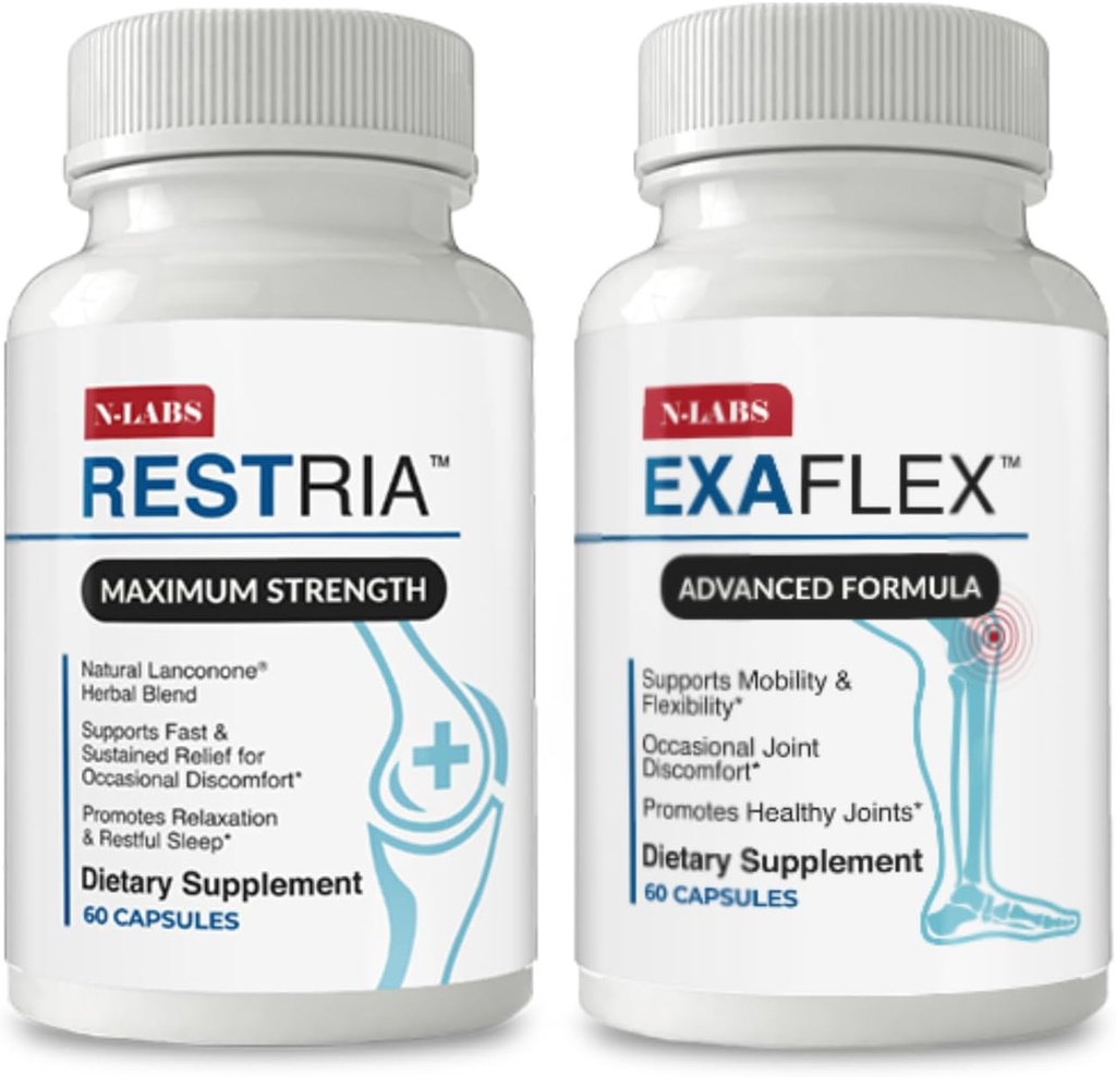 N-Labs Joint Support & Sleep Aid Combo - ExaFlex koos Boswellia Extract ja Bromelain ühine tugi + Restria Lanconone Taimne segu ja Sleep valem öösel lõõgastumiseks
