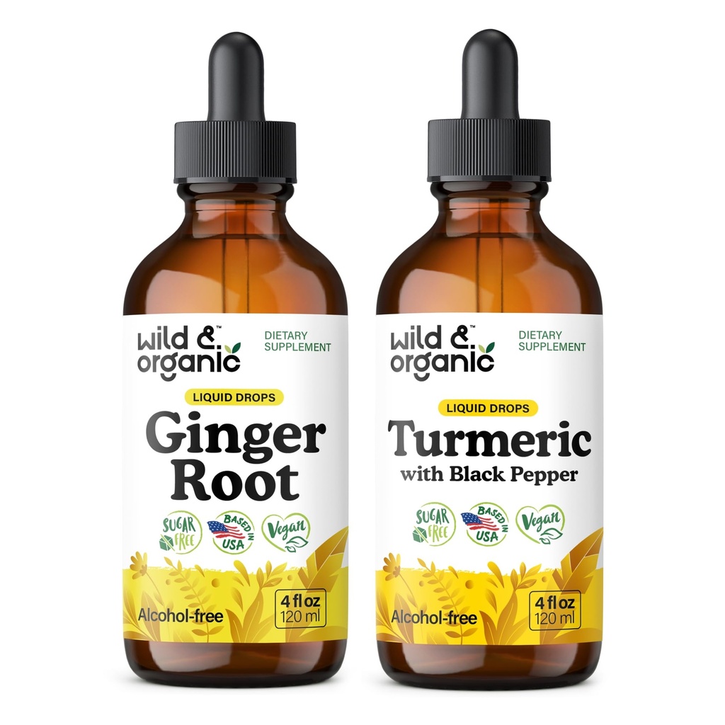 Wild & Organic Ingveri tinktuur 4 fl oz & Kurkum Tinktuur 4 fl oz
