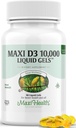 Maxi Health Vitamiin D3 10000 IU Softgels Supplement - Pure VIT D3 kaltsiumi imendumist, immuunsüsteemi tervise ja luude toetust täiskasvanud naised ja mehed - Vitamiin D - Vedel D3 10000 IU Softgels (90)