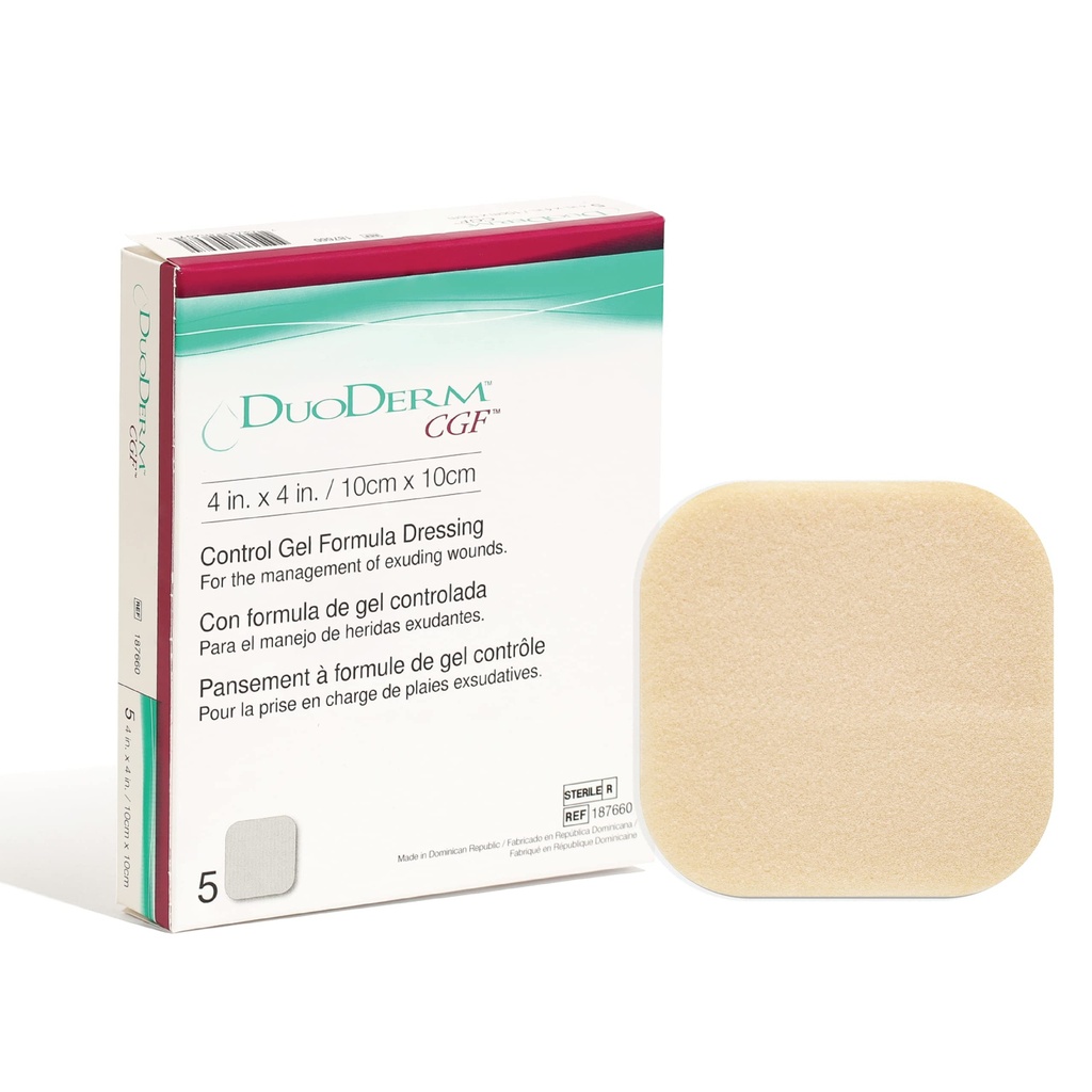 Convatec DuoDERM Control Gel Formula 4 "x4" Hüdrokolloidne steriilne kleepimine osalise ja täispaksuse haavade jaoks, meditsiiniline klass, lateksivaba, veekindel, ruut, Beež, 5ct Box