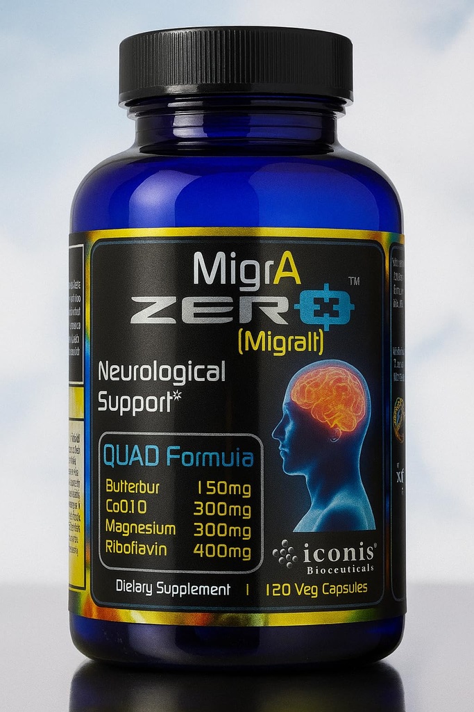 Migreeni leevendamine, Quad-Formula koos PA-Free Butterbur (150mg), CoQ10 (300mg), magneesiumglütsinaat (300mg), suure annuse riboflaviini (400mg) - MigrA null (120 kapslit) Optimaalne annus migreenihaigetele