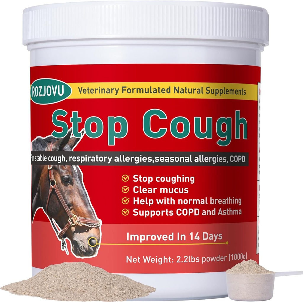 Stop Cough Horse Supplements Pulber, toetab hobuseid stabiilse köha, hingamisteede allergia, vaba hooaja allergia, KOK, 2,2 naela, 70 päeva pakkumine