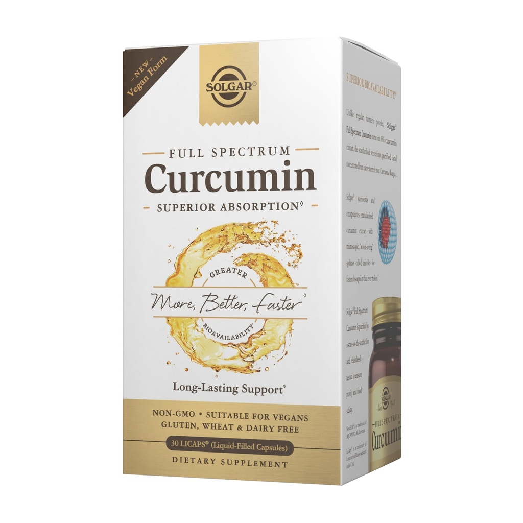 Solgar Full Spectrum Curcumin - 30 LiCaps - Superior Absorption - Aju, liigeste ja immuunsüsteemi Tervis - Vegan, Gluteenivaba, Non-GMO, Piimavaba - 30 Servings