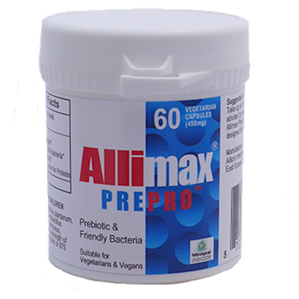 ALLIMAX Pre Pro - 60 kapslit. Stabiliseeritud allitsiin Plus prebiootikumid, probiootikumid ja seedetrakti ensüümid.