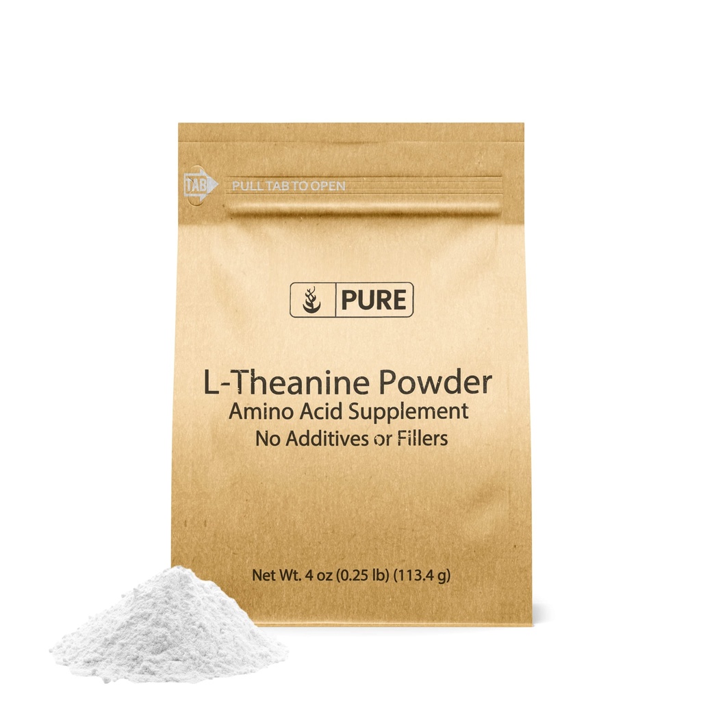 Puhtad ORIGINAALSED KOOSTISOSAD L-teaniin (4 oz) Aminohappe lisand, lisaainete ja täiteaineteta