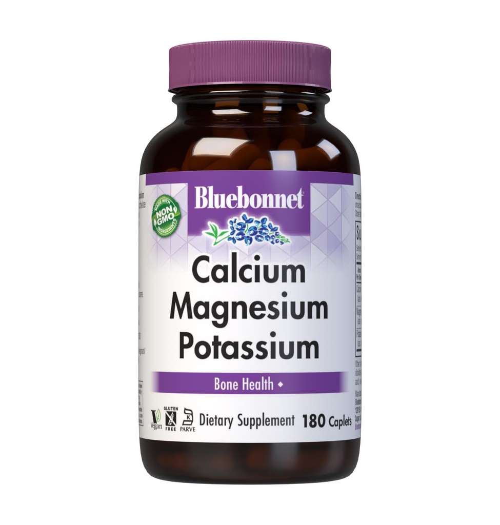 Bluebonnet Kaltsium Magneesium kaaliumilisand naistele ja meestele - toetab tervislikke luid - Kaltsium 1000mg Mineraallisandit Kelaadivorm - Mitte-GMO, Vegan, Gluteenivaba - 180 kapslit