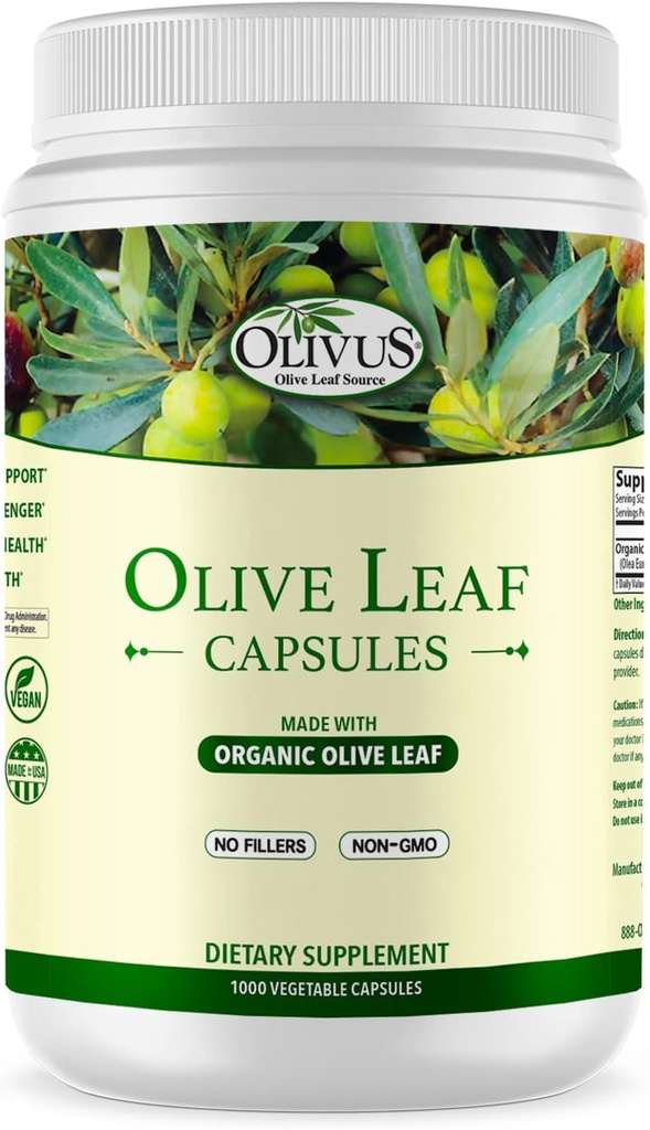 Oliivilehekapslid Bulk 1000 Ct - 550 mg Köögiviljakapslid - Puhas orgaaniline Oliivilehepulber ilma täiteaineteta - Immune Support Antioxidant Supplement