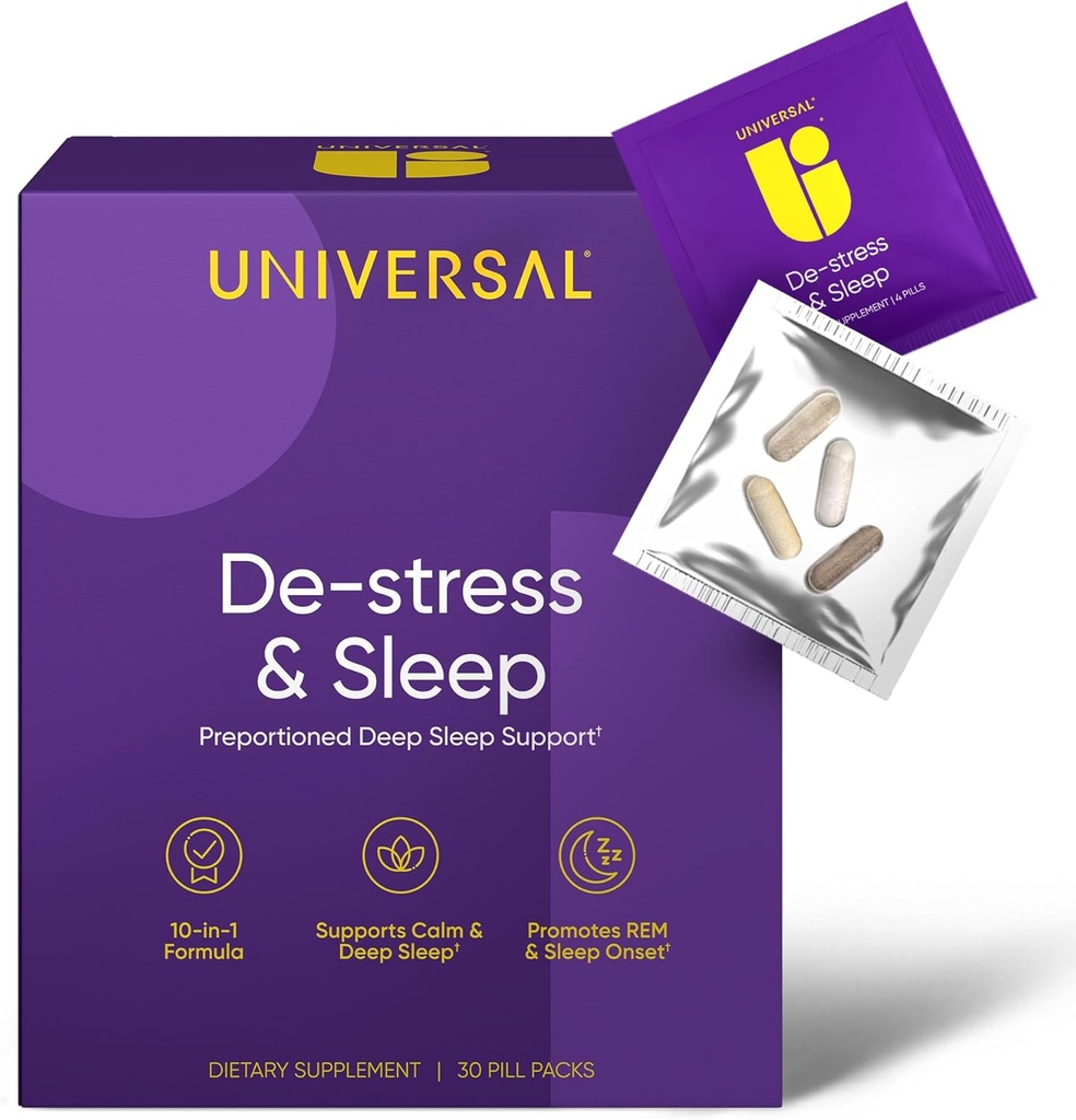 De-Stress & Sleep Supplement - 10-in-1 looduslik uneabi täiskasvanutele, igapäevane multivitamiin magneesiumi, melatoniini, ashwagandha, L Theanine, Valerian Juur, Sleeping pillid meestele ja naistele, 30 Pack