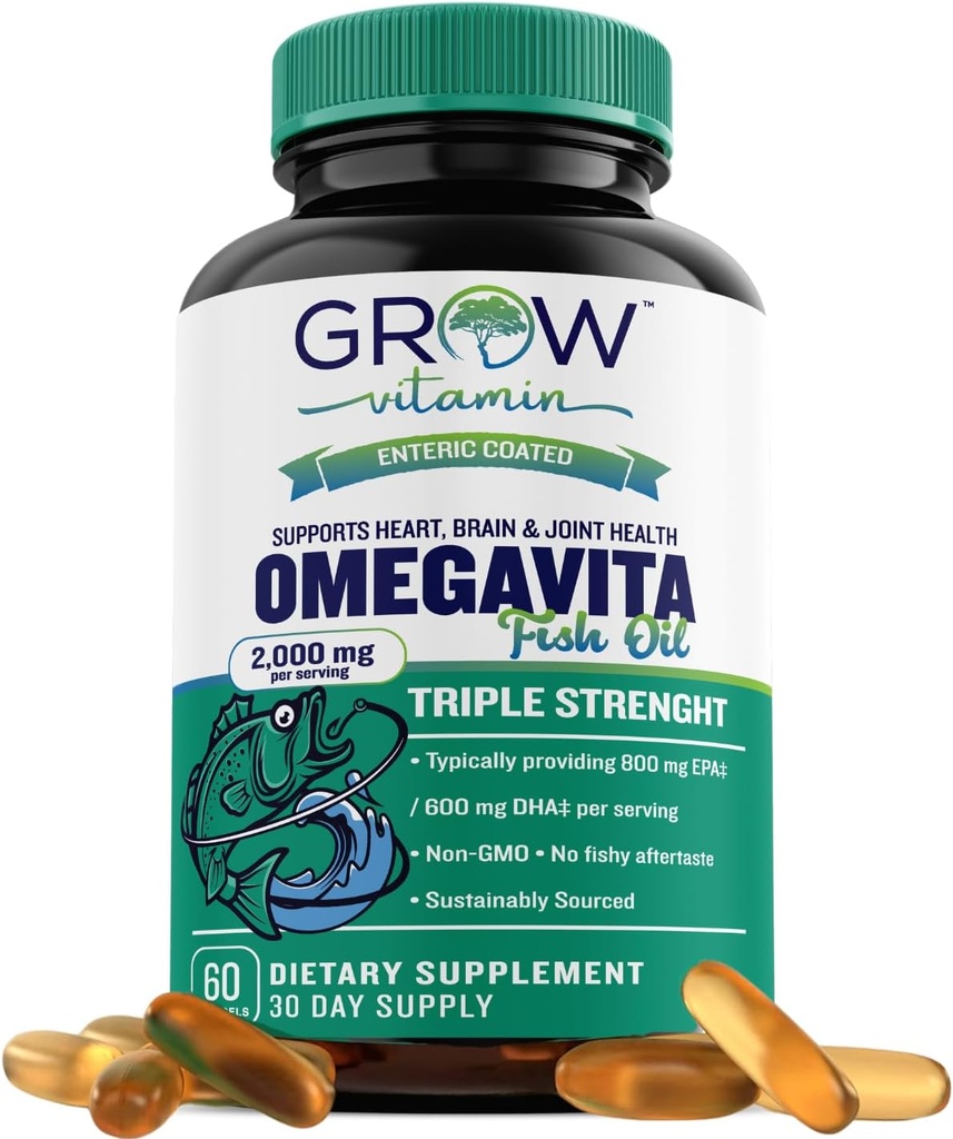vitamiin OmegaVita kalaõli: 800 mg EPA 600 mg DHA Omega 3 südame, aju ja immuunsuse toetamiseks, imenduv kolmekordne tugevus kalaõli lisand - 2000 mg ühe portsjoni kohta, 30 päeva pakkumine