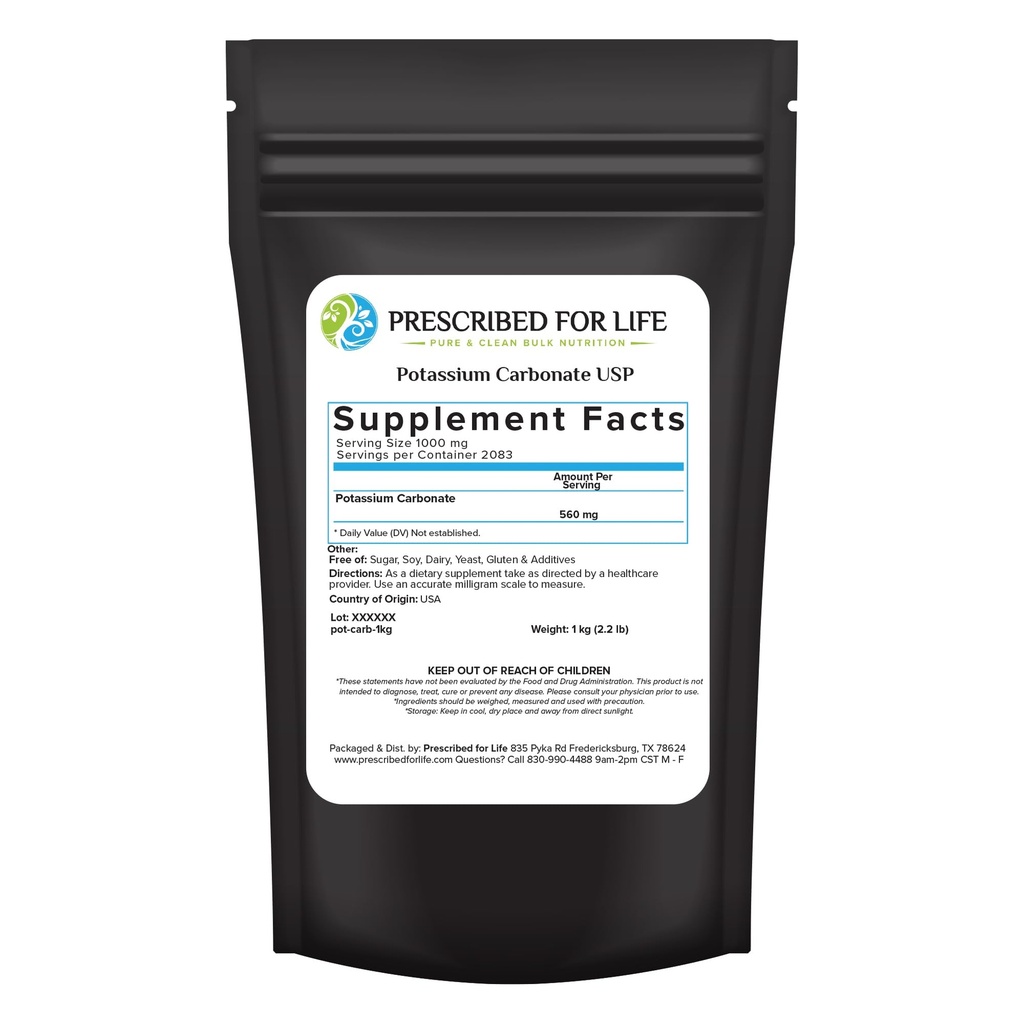 Ette nähtud eluskaaliumkarbonaadi pulber, looduslik USP toiduklassi pott taimedele, seebile, toidulisanditele ja muule, puhas mahtkaaliumipulber (1kg / 2,2lb)